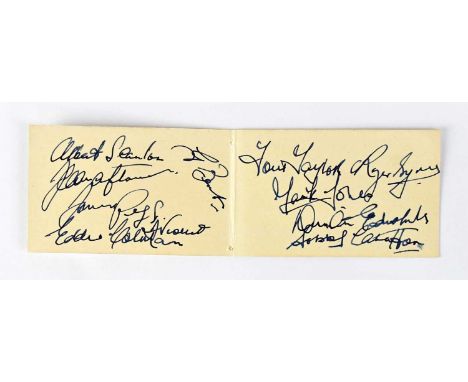 BUSBY BABES; a page from an autograph book bearing signatures of the Manchester United team, to include Bobby Charlton, Alber
