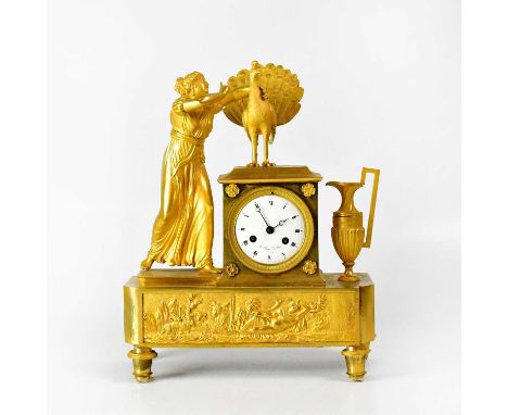 LE ROY, BASILE CHARLES, CLOCKMAKER TO NAPOLEON; a late 18th/early 19th century ormolu figural mantel clock surmounted with a 
