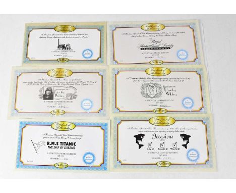 Ten limited edition first day coin covers comprising RMS Titanic with George V penny, limited edition 96/250, a 'The Photogra