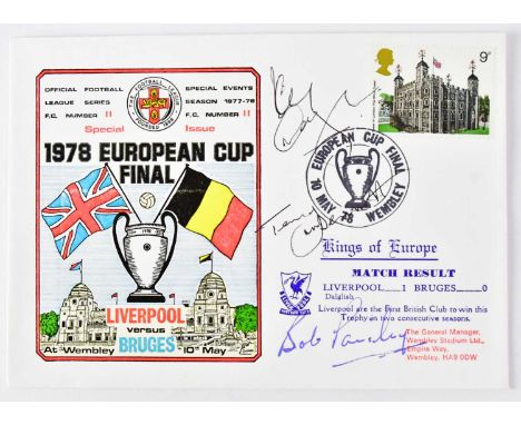 LIVERPOOL FC; two signed first day covers, with signatures to include Bob Paisley, Ian St John, Ian Callaghan, etc.