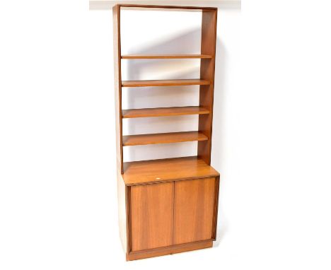 G-PLAN; a mid-century teak side cabinet, the upper section with two fixed and two adjustable shelves, above a base with two s