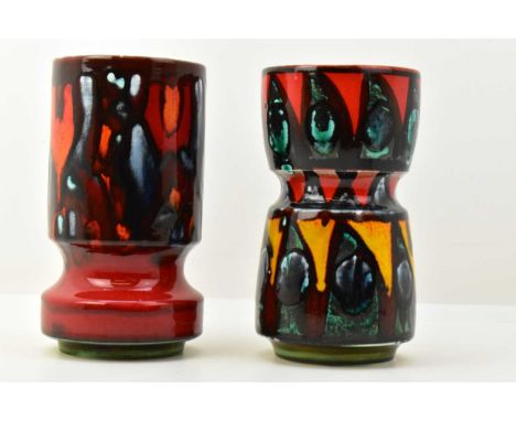 POOLE POTTERY; two 1970s vases, both with printed mark to base and decorators' initials, height of each 23cm, diameter of eac