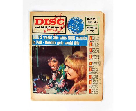 JIMI HENDRIX; a copy of 'Disc and Music Echo', February 17 1968, signed and dedicated, 'Love Always! Be Groovy, Jimi Hendrix'