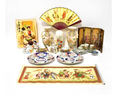 A group of 20th century Japanese decorative ceramics, to include a pair of vases, a teapot and three beakers decorated with g
