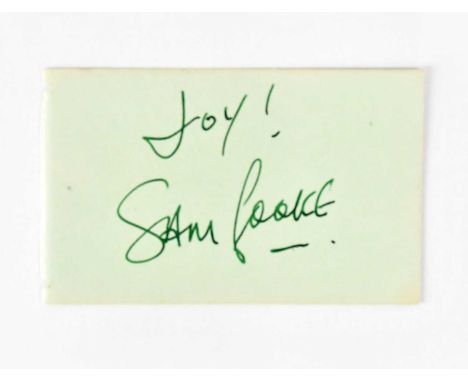 SAM COOKE; a page from an autograph album, signed and dedicated, 'Joy! Sam Cooke', indistinctly signed verso, 4.5 x 7.5cm.Con