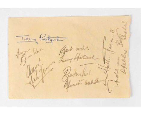 HANCOCK'S HALF HOUR; a page from an autograph book bearing the signature of the cast, to include Tony Hancock, Sid James, Hat