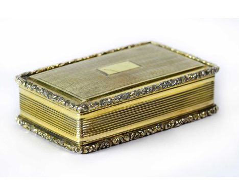 LEDSAM, VALE &amp; WHEELER; a George IV hallmarked silver gilt snuffbox with engine turned, ribbed and floral decoration, wit