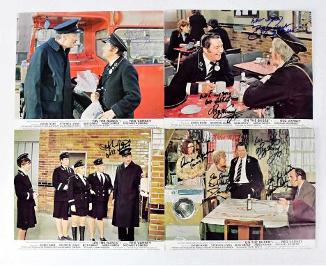 ON THE BUSES; four colour lobby cards for the film adaptation of the TV series, bearing the signatures of Steven Lewis, Reg V