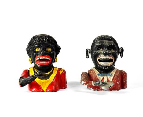 A vintage figural cast metal money bank and a similar cast aluminium example (2).