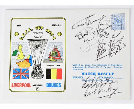 LIVERPOOL FC; two signed first day covers, with signatures comprising Bob Paisley, Joe Fagan, Kevin Keegan, Ray Kennedy, Jimm