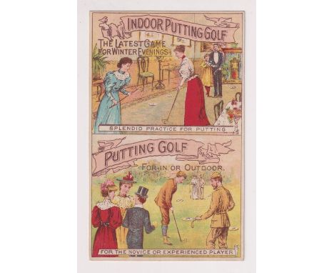 Trade card, Golf, R. Whitty, Liverpool, Indoor &amp; Outdoor Games Manufacturer, artist drawn advertising card illustrated wi