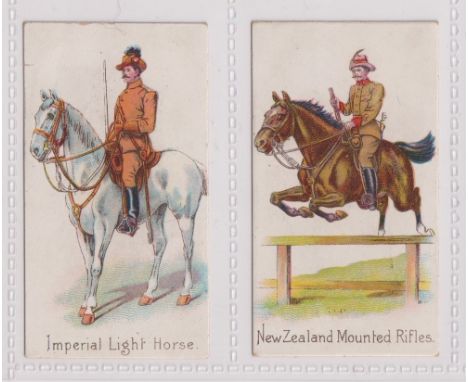 Cigarette cards, Harvey &amp; Davy, Colonial Troops, two cards, Imperial Light Horse &amp; New Zealand Mounted Rifles (gd) (2