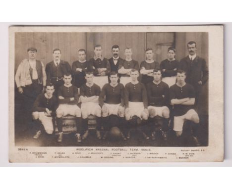 Postcard, Football, RP, Woolwich Arsenal teamgroup 1904-5 by Rotary no 3845 A , (stamp removed, slightly grubby, gd) (1)