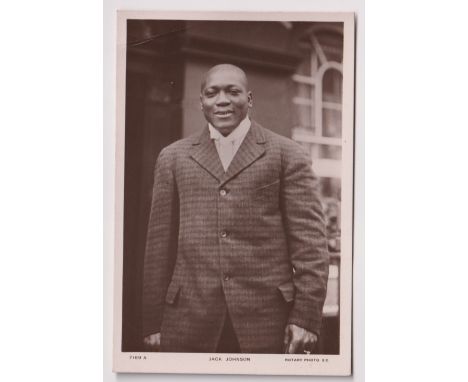 Postcards, Boxing, RP showing Jack Johnson in jacket &amp; tie by Rotary no 7169 A (message to reverse not pu, slight corner 