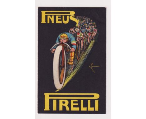Postcard, Advertising, Cycling, artist drawn Art Deco card for Pirelli Tyres by Bailie, foreign issue (pu 1914, gd) (1)  