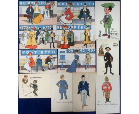 Postcards, Comic, a selection of 12 comic cards inc. 6 of London Tube Stations illustrated by H.Fleury with Post Office , Not