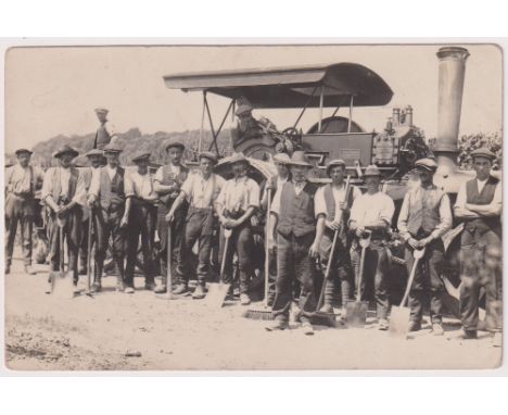 Postcard, Hampshire, Social History, RP, Road Gang with steam roller, with plate 'D.J. Field Brookham Hants', (slight corner 