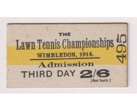 Tennis, Wimbledon Lawn Tennis Championships machine issue admission ticket, 1914, third day 2/6, scarce (vg) (1)