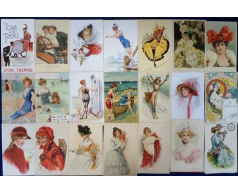 Postcards, Glamour, selection of approx. 30 cards inc. Sporting Girls, Bathing, Art Nouveau, Colombo, Fidler, Can Can, Heroua