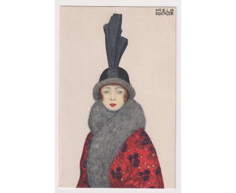 Postcard, Mela Koehler, Art Nouveau, girl in coat and hat, no B.K.W.I. 481-1, (unused, vg) (1)