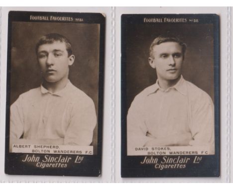 Cigarette cards, John Sinclair, Football Favourites, Bolton Wanderers F.C., two type cards, no 51 A. Sheperd &amp; no 52 Davi