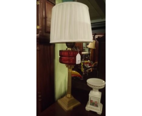 Victorian Corinthian column lamp with pleated shade