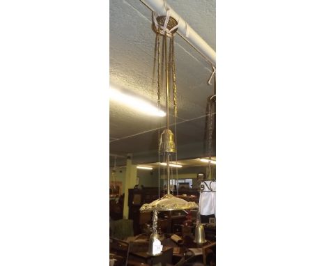 Edwardian brass rise and fall hanging lamp. 