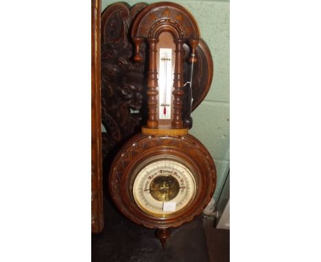 Victorian carved oak barometer. 
