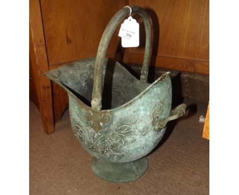 Victorian copper and brass coal helmet. 