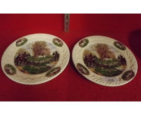 Pair of 19th. C. plates decorated with hunting scenes Ballyporreen Pottery Ireland. 