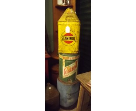 Collection of  STAMINOL CASTROL and lamp oil tins. 