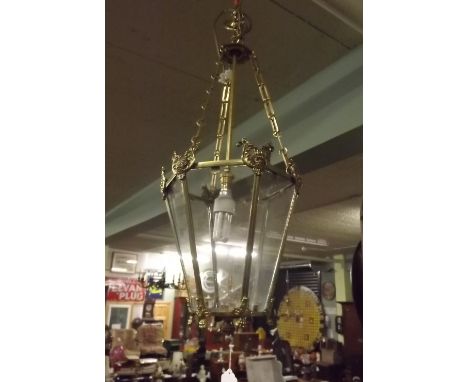 1970's brass octagonal hall lantern. 