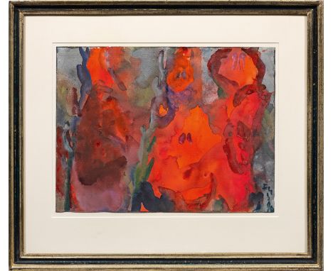 (Geb. 1938 Velbert/Rheinland. Tätig in Berlin und Gelting)Blühende GladiolenExpressives, flächig komponiertes und leuchtend f