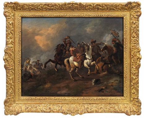 (1619 Haarlem - 1668 ebenda) UmkreisReitergefechtSzenische Darstellung eines erbittert geführten Reiterkampfes aus den Türken