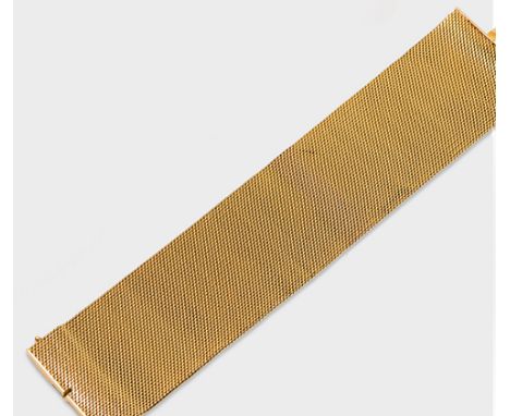 Ungarn. Um 1950. Gelbgold gest. 14 ct.; Breites, feines Milanese-Armband mit Steckverschluss. L. 19 cm. B. 4 cm. Gew. ca. 103