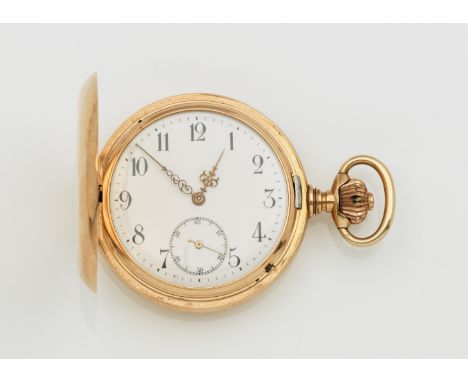 New Haven, Connecticut. Um 1910. Gelbgold, gest 585, Gehäusemacherpunze von Brooklyn Watch Case Co.; Glattes Savonettegehäuse