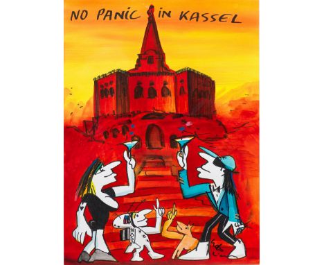 (Geb. 1946 Gronau/Westfalen) "No Panic in Kassel" (Keine Panik in Kassel). OriginaltitelPartyszene mit Selbstbildnis und weib