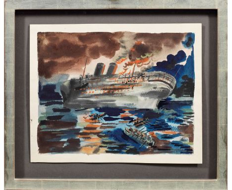 (1893 Berlin - 1959 ebenda)"S.S. Morro Castle Fire". Originaltitel In Duktus, Kolorit und Lichtbehandlung äußerst dramatisch 