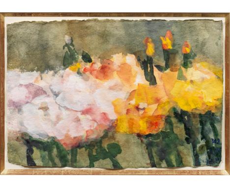 (Geb. 1938 Velbert/Rheinland. Tätig in Berlin und Gelting)Nelken in Rosa und GelbExpressive, in leuchtendem Kolorit gemalte A