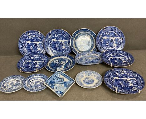A selection of blue and white porcelain to include Spode 