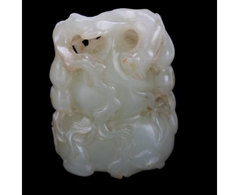 A Chinese relief carved jade double-gourd ornament, height 6cmGood condition, no chips 