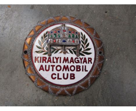A Hungarian badge Kiralyi Magyar automobile club stamped to verso