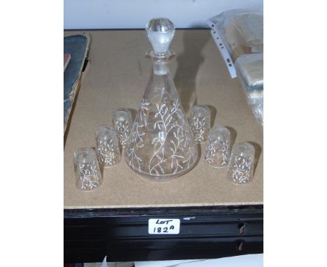 HAND DECORATED DECANTER & 6 GLASSES