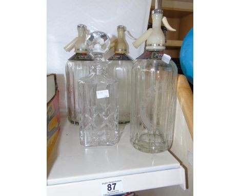 3 SCHWEPPES SODA SYPHONS & DECANTER