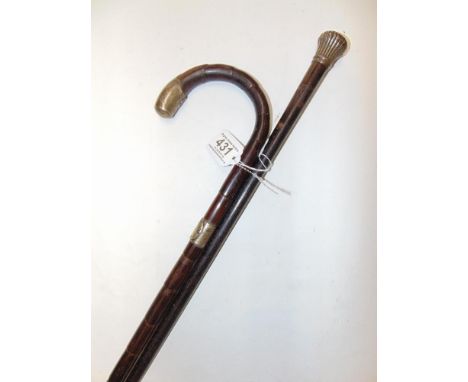 1 X WALKING STICK, 1 X CANE, BOTH WITH HALL MARKED SILVER MOUNTS