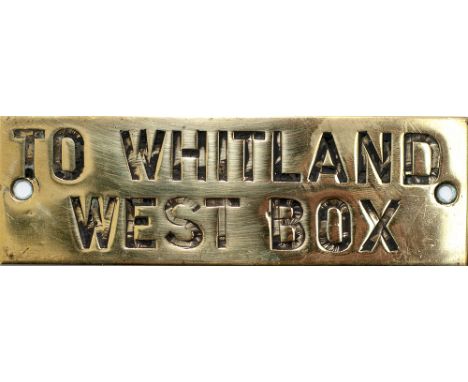 GWR hand engraved brass shelf plate TO WHITLAND WEST BOX. In very good condition measures 4.75in x 1.5in.