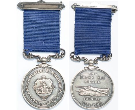 LNWR silver medal LONDON & NORTH WESTERN Ry MINIATURE RIFLE CLUB with Britannia crest to front and THE FRANK REE MEDAL FOUNDE