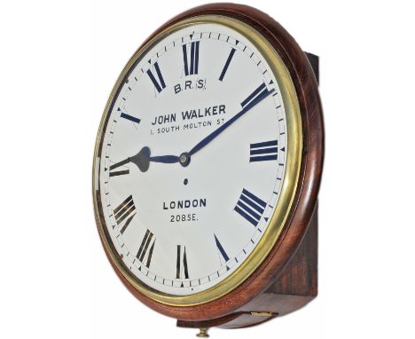 South Eastern Railway 14in mahogany cased English fusee railway clock probably supplied by John Carter of Cornhill London cir