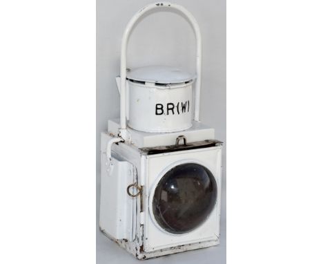 BR(W) GWR pattern locomotive lamp complete with reservoir, burner and slot in red shade. Has been restored.