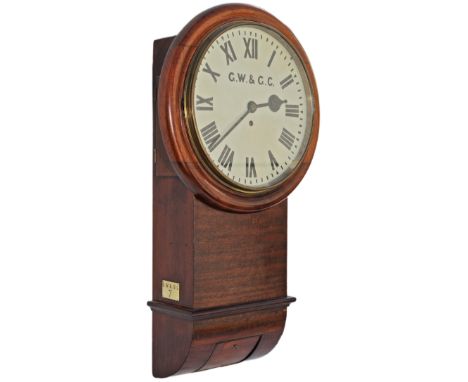 Great Western and Great Central Joint Railways 12in mahogany cased English fusee drop dial trunk railway clock. The case, wit